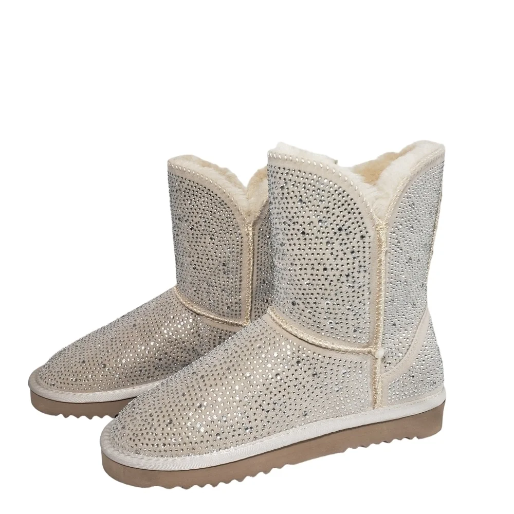 INC International Concepts Adrief Cream Bling Pull On Ankle Booties Sz 7M